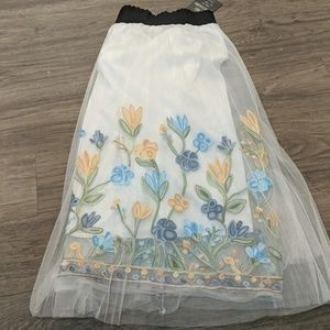 White Floral Embroidered Skirt, NWT